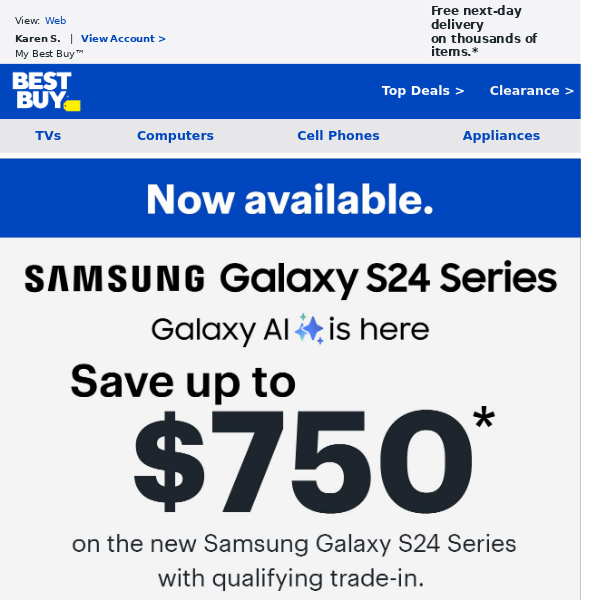 New Samsung Galaxy S24 Series now available: Save up to $750.