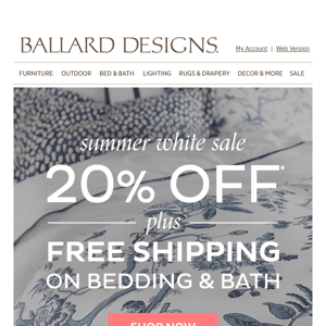 20% off + free shipping on bed & bath