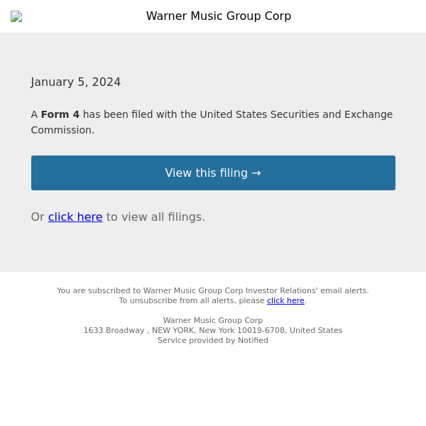 New Form 4 for Warner Music Group Corp