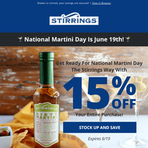 🍸 Take 15% OFF National Martini Day Prep!