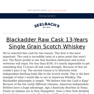 Seelbach's First Scotch Selection and It's A 13-Year Cask Strength