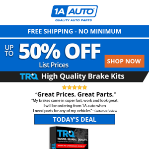 Tuesday Savings Alert - Up to 50% off Brake Kits + More!