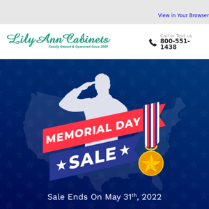 Shop Our New Memorial Day Sale! 💙❤️  5-10% Off Select Cabinets