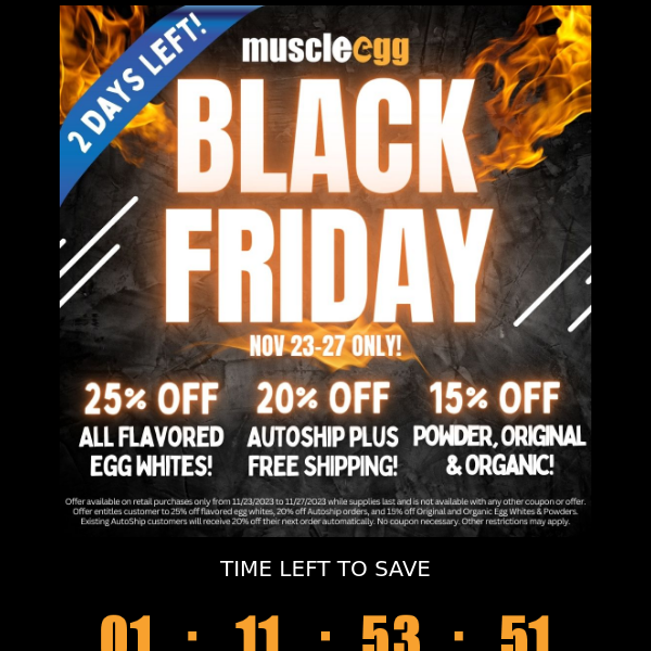 💪🥚There's still time to save BIG at MuscleEgg!