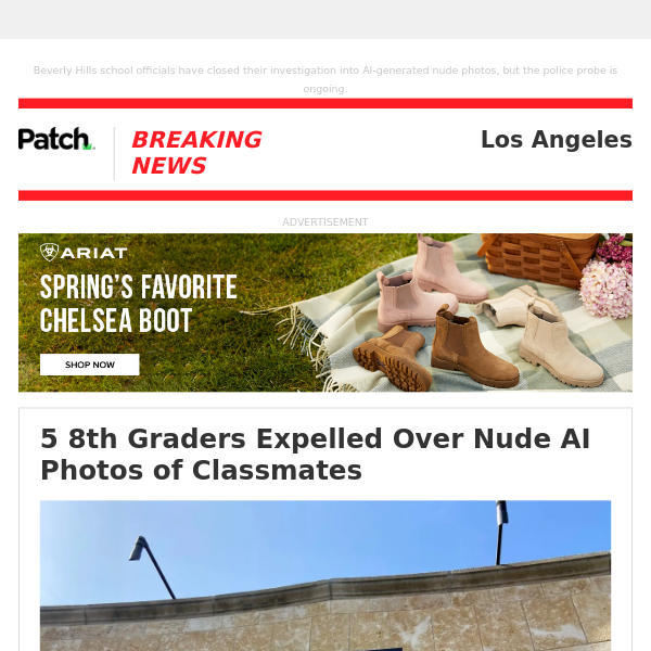 5 8th Graders Expelled Over Nude AI Photos of Classmates – Fri 11:32:07AM