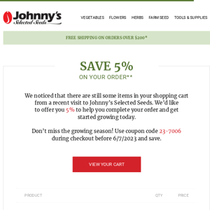 5% Savings At Johnny's Selected Seeds!