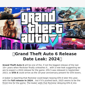 Grand Theft Auto 6 Leak: 2024 Release?! YAY! 🔫