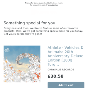 New! Athlete - Vehicles & Animals: 20th Anniversary Deluxe Edition [180g Turquoise 2LP]