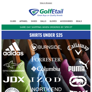 Under $25‼️ 1000's of Shirts • Callaway, IZOD, Greg Norman, Adidas, and more ....