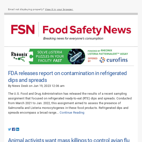 FDA releases report on contamination in refrigerated dips and