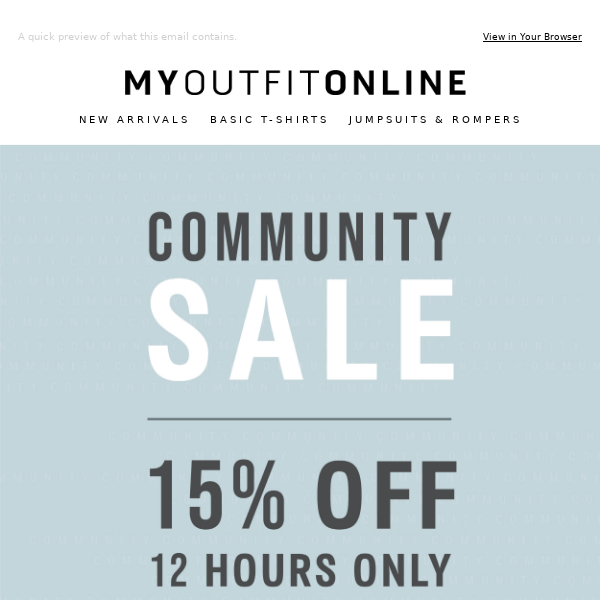 COMMUNITY SALE STARTS THIS TUESDAY