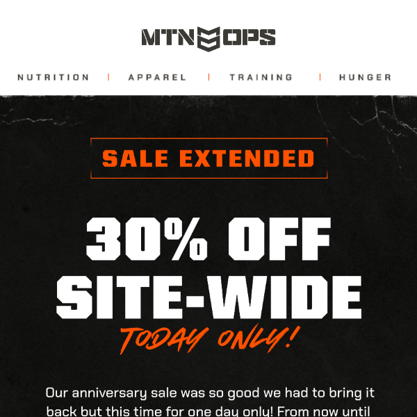 30% off sitewide Anniversary Sale Extended - today only!