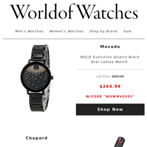 ⏰WEEKEND DEALS: Extra $194 Off Chopard, $66 Off Stuhrling Original, $52 Off Wolf, Movado $265 + More!