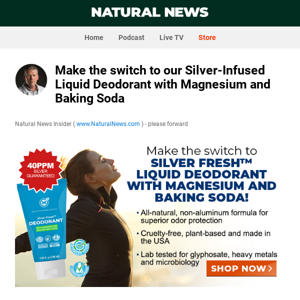 Make the switch to our Silver-Infused Liquid Deodorant with Magnesium and Baking Soda