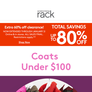 Coats under $100 for men, women & kids