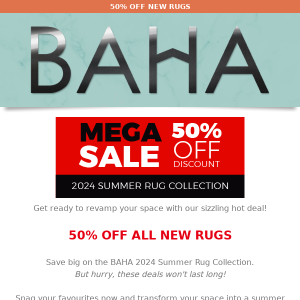 🌟 Save Big on Style: 50% Off BAHA Rugs!