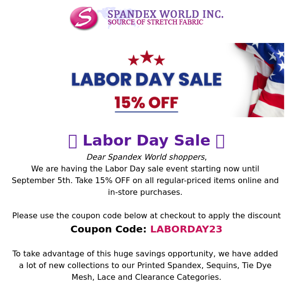 Labor Day Sale! 15% OFF