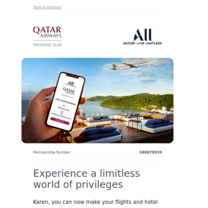 Qatar Airways , enjoy a bonus on your flights and hotel stays
