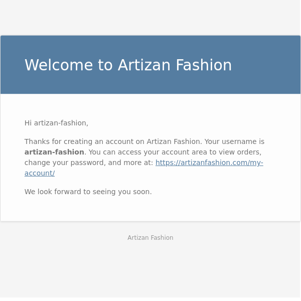 Your Artizan Fashion account has been created!