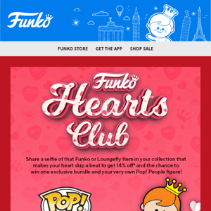 💙 Love 14% off? Join the Funko Hearts Club with a selfie!