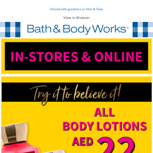 Inside: AED22 lotions. Just for you!