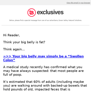 Your big belly is a "Swollen Colon?”