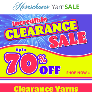 This is INCREDIBLE! Up to 70% in our Yarn Clearance Sale...