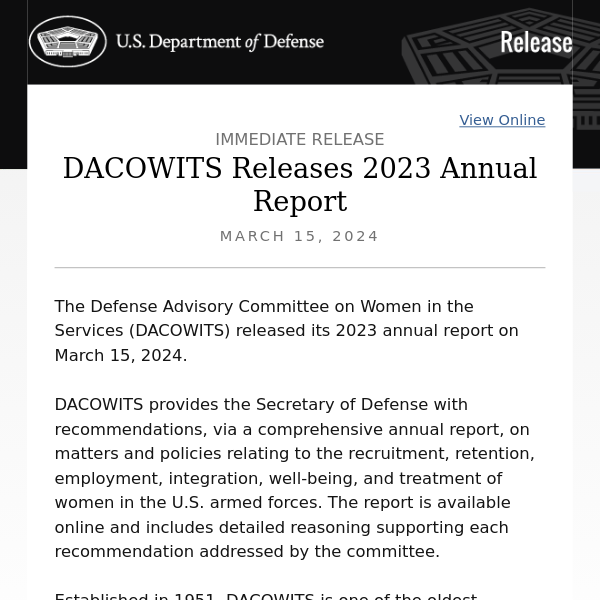 DACOWITS Releases 2023 Annual Report - U.S. Department of Defense