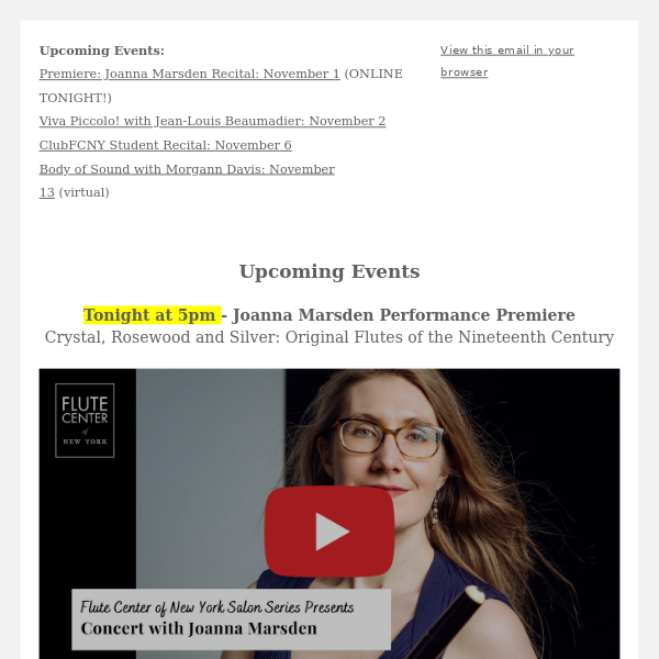 5PM Tonight - Virtual Premiere of Joanna Marsden Historical Flutes Event