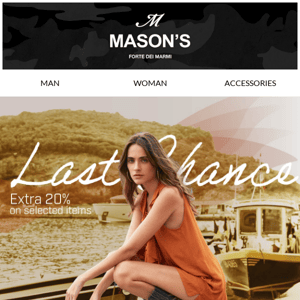 Don't miss Mason's Last Chances. Up to 60% off