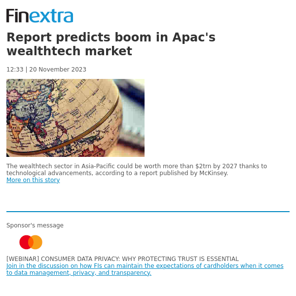 Finextra News Flash: Report predicts boom in Apac's wealthtech market