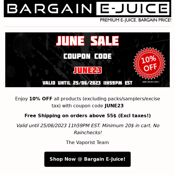 June Sale @ Bargain E-Juice