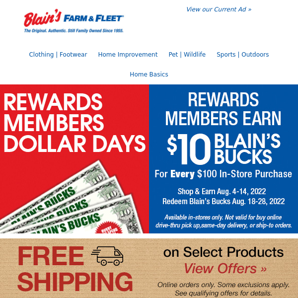 Hurry, Blain's Bucks Offer Ends Soon ★ Shop our Free Shipping Offers!