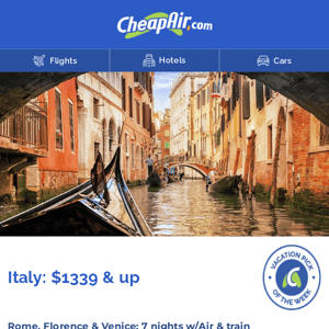 Tour Italy w/Airfare included from $1339+