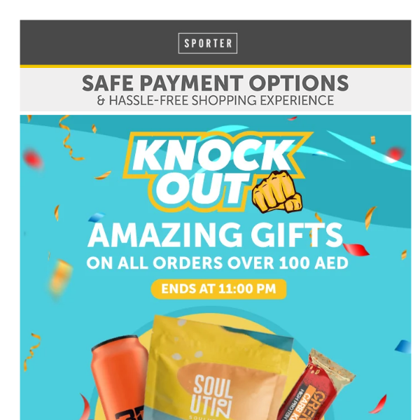 Knockout Offers end tonight 👊 FREE gifts worth up to AED 260 on all orders over AED 100.