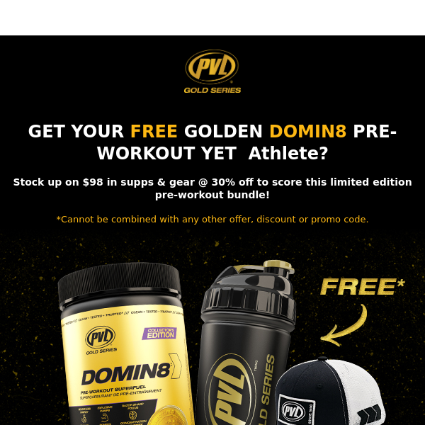 😱 Claim your Limited Edition Golden DOMIN8 pre-workout!