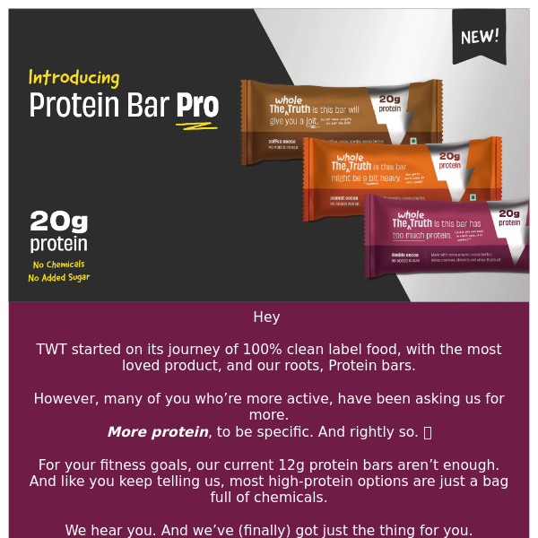 ⚡NEW: Protein Bar Pro. 20g Protein. No chemicals.