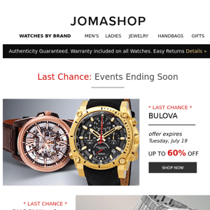 LAST CHANCE: Bulova ● Gucci Watches ● Bvlgari ● Designer Sunglasses ● Montblanc