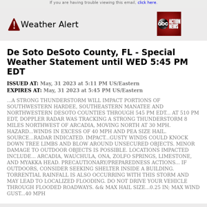 De Soto DeSoto County, FL - Special Weather Statement until WED 5:45 PM EDT