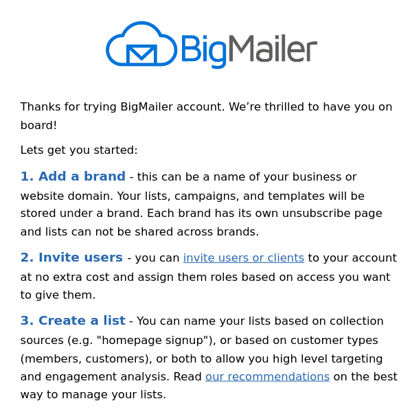 Getting started with BigMailer