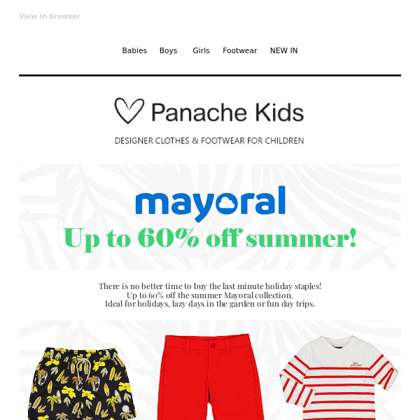 Up To 60% Off Summer Mayoral! - Panache Kids