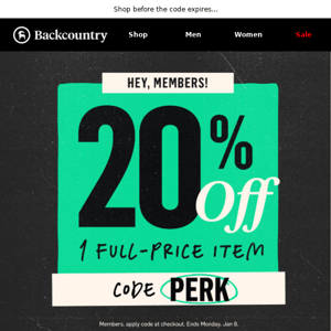 Heads up! Here’s 20% off 1 full-price item