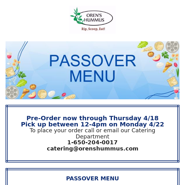 Now Taking Orders for Passover