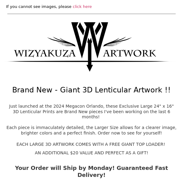 BRAND NEW 3D ARTWORK! Exclusive Large Sized, In Stock & Shipping Now! || Wizyakuza.com