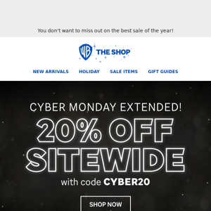 CYBER MONDAY EXTENDED: 20% Off + Up to 70% Off Select Styles 🚨