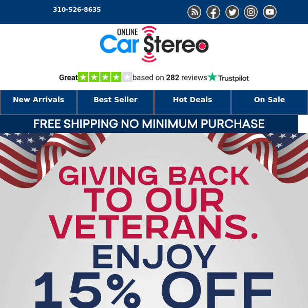 🎖️ Giving back to our Veterans, Enjoy 15% Site Wide 🎉