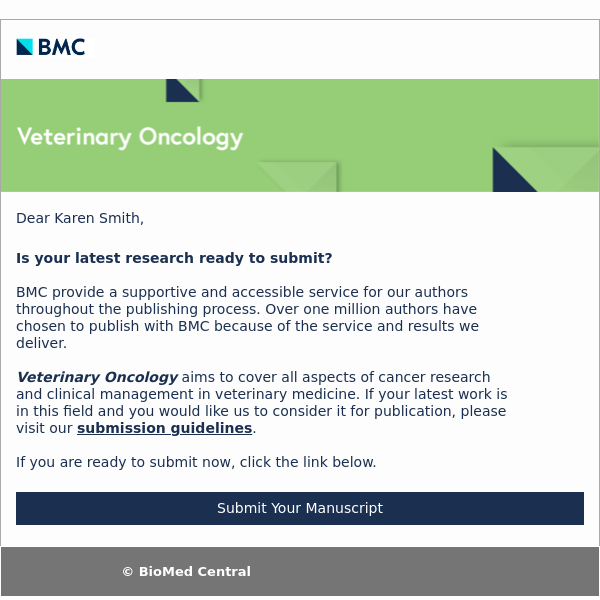 Submit your next manuscript to Veterinary Oncology