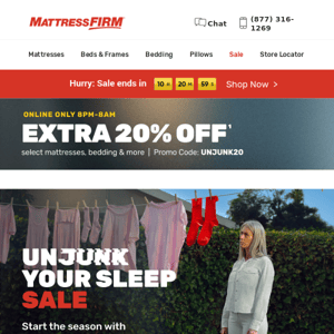 Keep your fall free of Junk Sleep with an extra 20% off