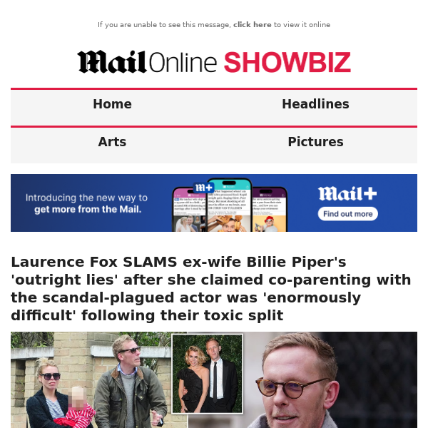 Laurence Fox SLAMS ex-wife Billie Piper's 'outright lies' after she claimed co-parenting with the scandal-plagued actor was 'enormously difficult' following their toxic split