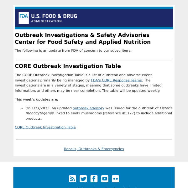 CORE Outbreak Investigation Table